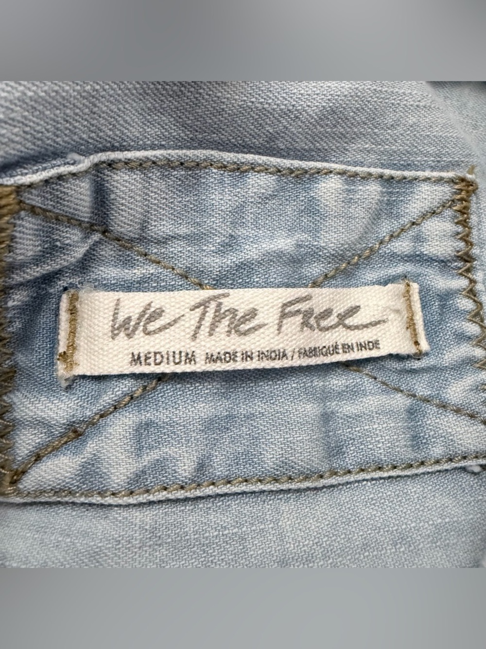 We The Free Western Light Wash Denim Button Up Short Sleeve Shirt - Picture 6 of 6